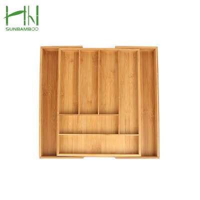 6 Compartments Totally Bamboo Expandable Kitchen Cutlery Tray with Two Adjustable drawer