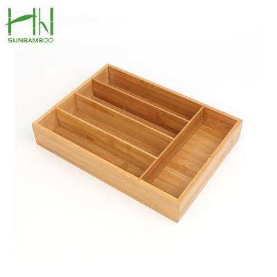 Cheap 5 Compartments Kitchen Bamboo Cutlery Tray Box Drawer Organizer with Knife Block